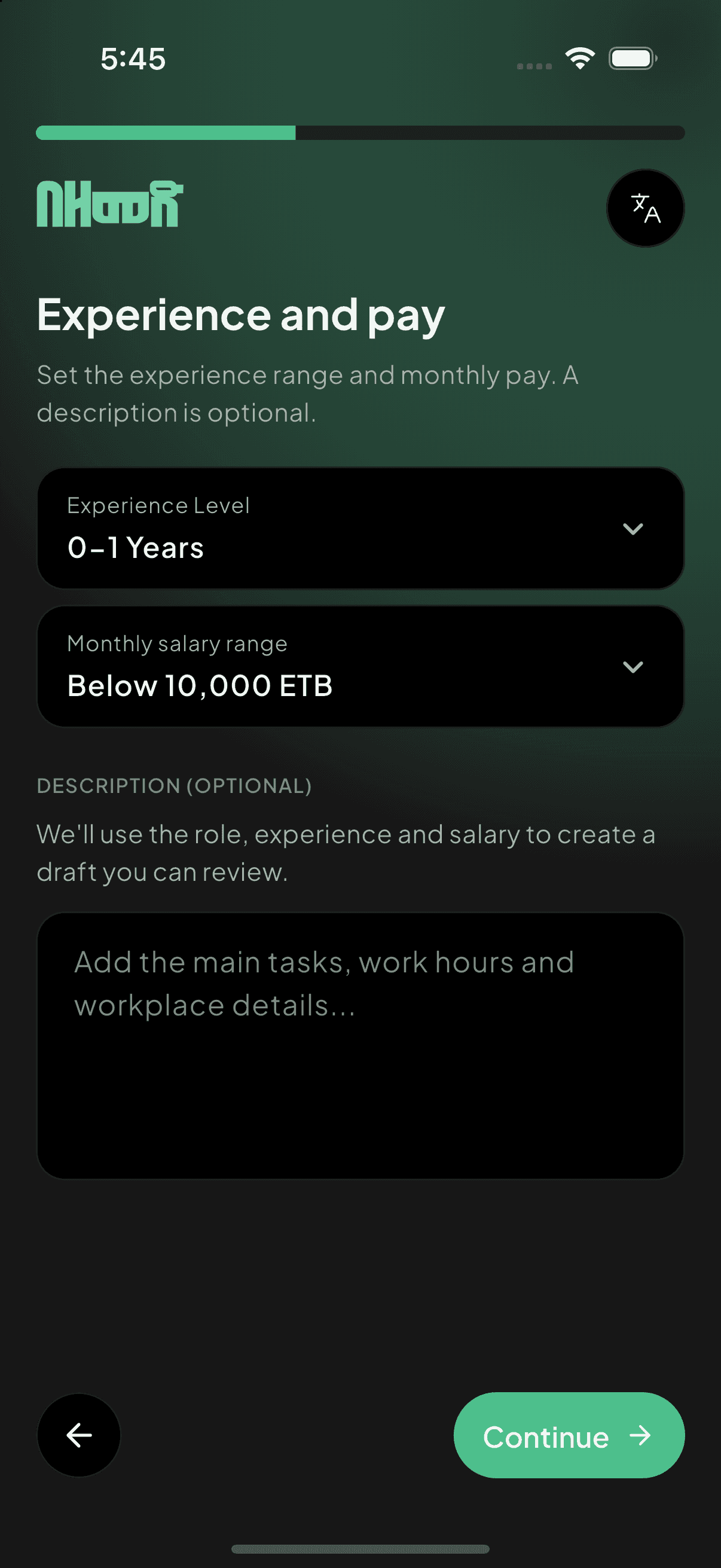 Set experience and pay — we draft the job post